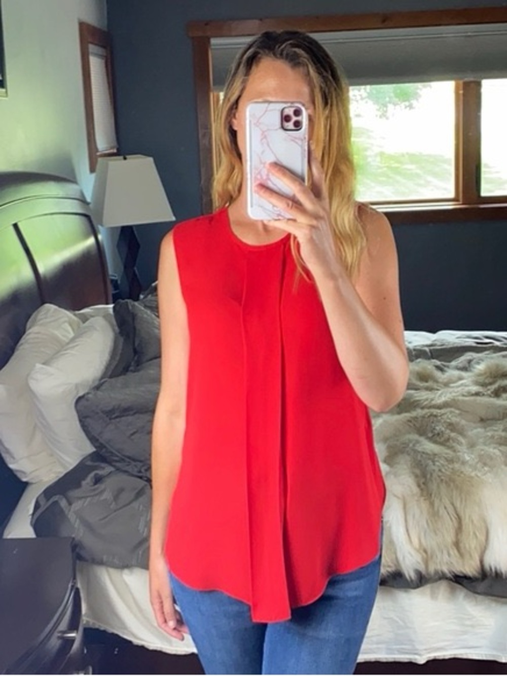 Vince Camuto Bright Coral Sleeveless Pleated Front Top